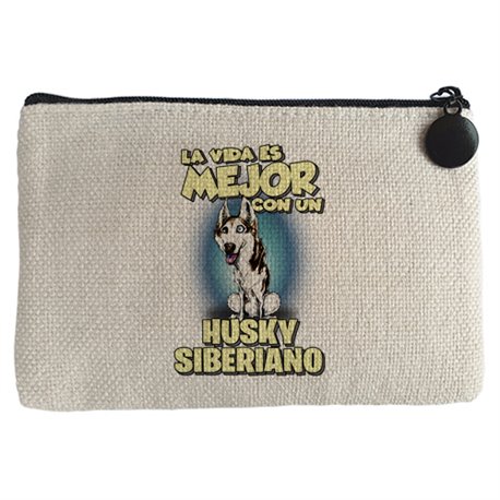 Monedero la vida es mejor con un perro de raza Husky Siberiano