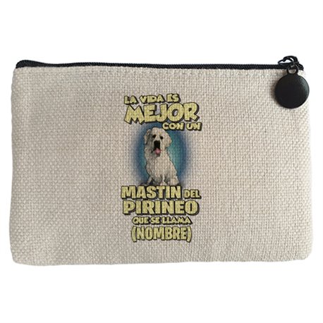 Monedero la vida es mejor con un perro mascota Mastin Pirineo que se llama personalizable con nombre