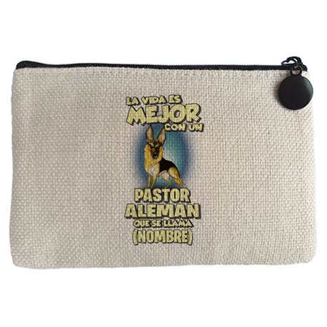 Monedero la vida es mejor con un perro mascota Pastor Alemán marrón y negro que se llama personalizable con nombre