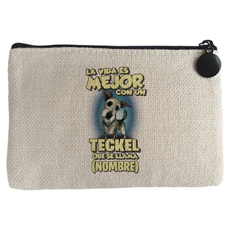 Monedero la vida es mejor con un perro raza Teckel que se llama personalizable con nombre