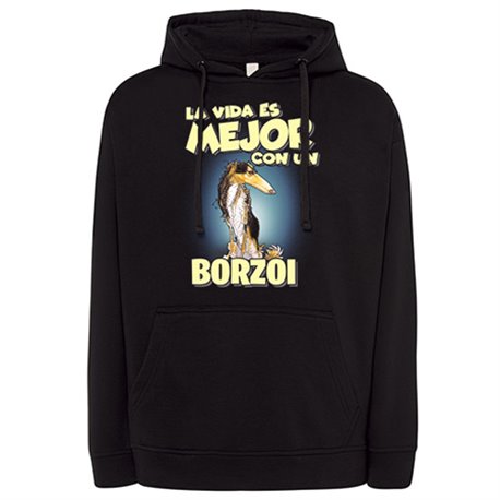 Sudadera la vida es mejor con un perro de raza Borzoi blanco y negro