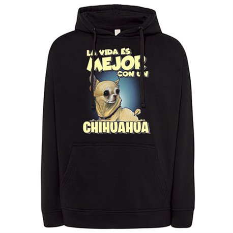 Sudadera la vida es mejor con un perro de raza Chihuaha canela