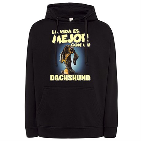 Sudadera la vida es mejor con un perro de raza Dachshund negro