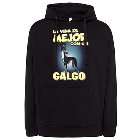 Sudadera la vida es mejor con un perro de raza Galgo negro