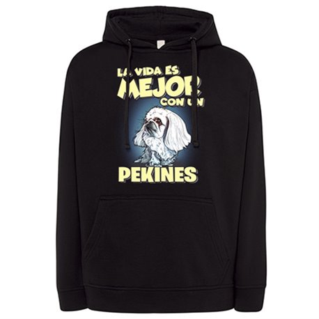 Sudadera la vida es mejor con un perro de raza Pekinés blanco