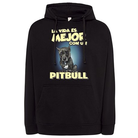 Sudadera la vida es mejor con un perro de raza Pitbull negro