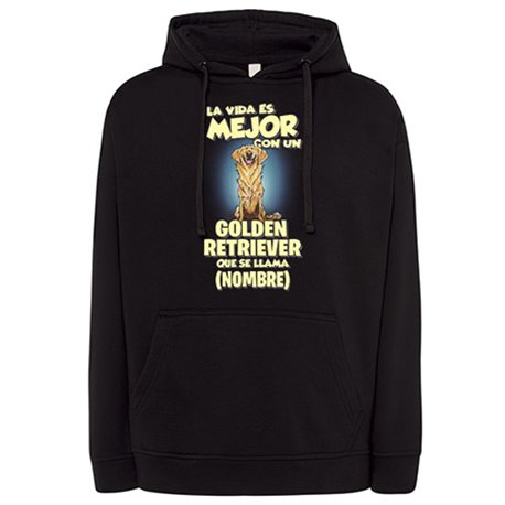 Sudadera la vida es mejor con un perro raza Golden Retriever que se llama personalizable con nombre