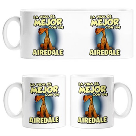 Taza la vida es mejor con un perro de raza Airedale marrón