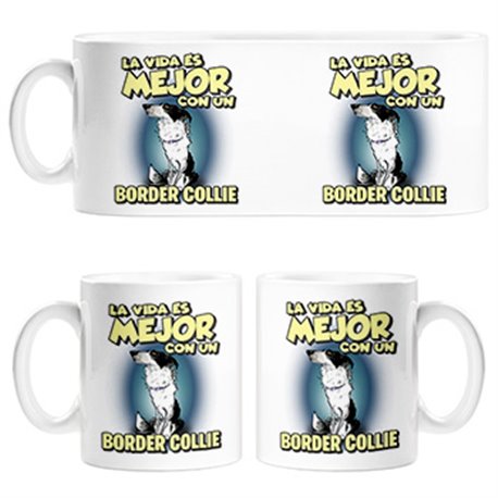 Taza la vida es mejor con un perro de raza Border Collie blanco y negro