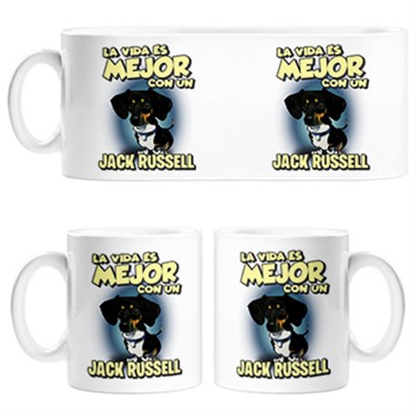 Taza la vida es mejor con un perro de raza Jack Russell negro