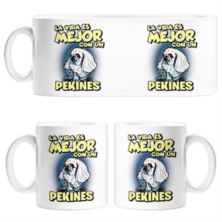 Taza la vida es mejor con un perro de raza Pekinés blanco
