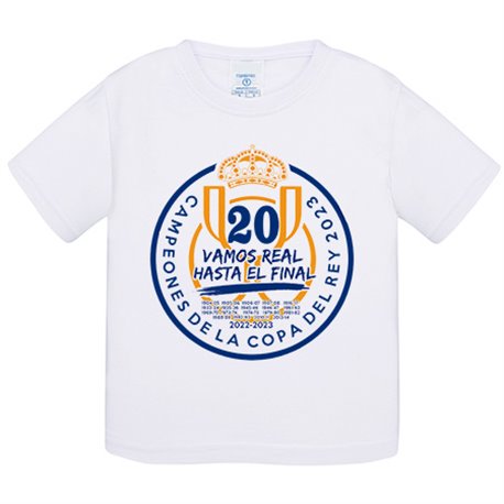 Camiseta bebé campeones de copa del rey vamos real hasta el final para aficionados del fútbol de Madrid