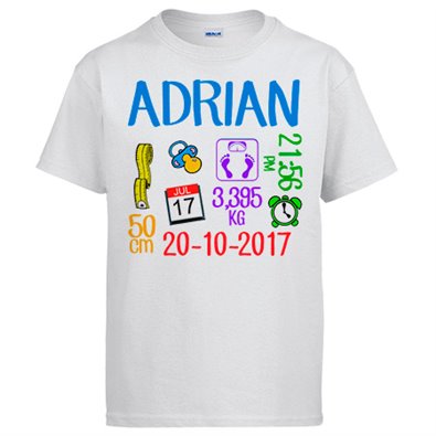 Camiseta natalicio ficha personalizable de nacimiento niño recién nacido