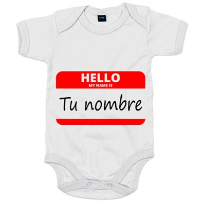 Body bebé Hello My Name Is tu nombre personalizable
