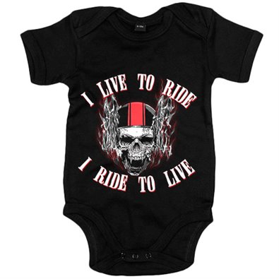 Body bebé motero I Live To Ride I Ride To Live calavera