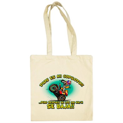 Bolsa de tela Dios es mi copiloto pero despues de los 200 km hora se baja